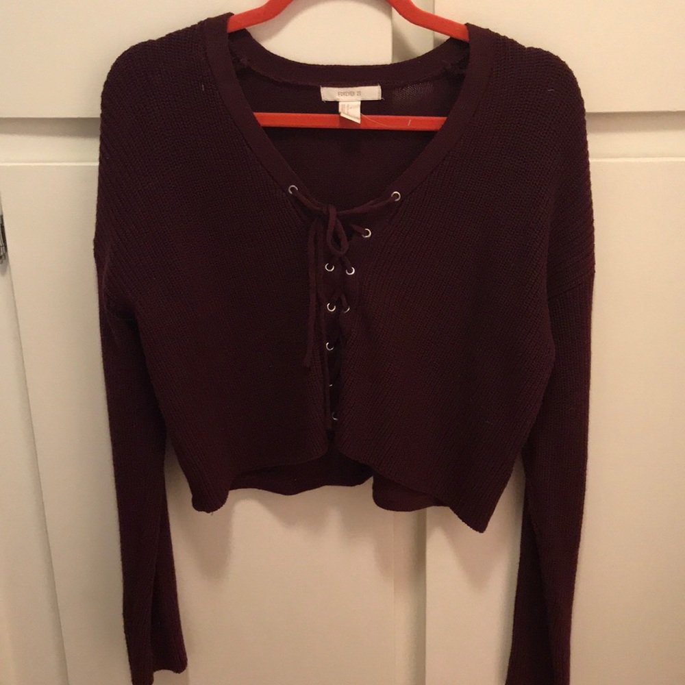 Forever 21 Tie-up Cropped Knit Sweater